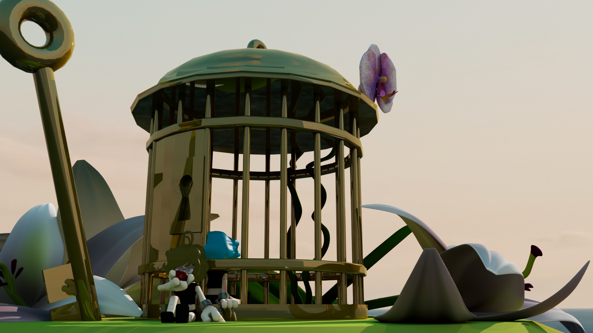 Worms eye view of cage.